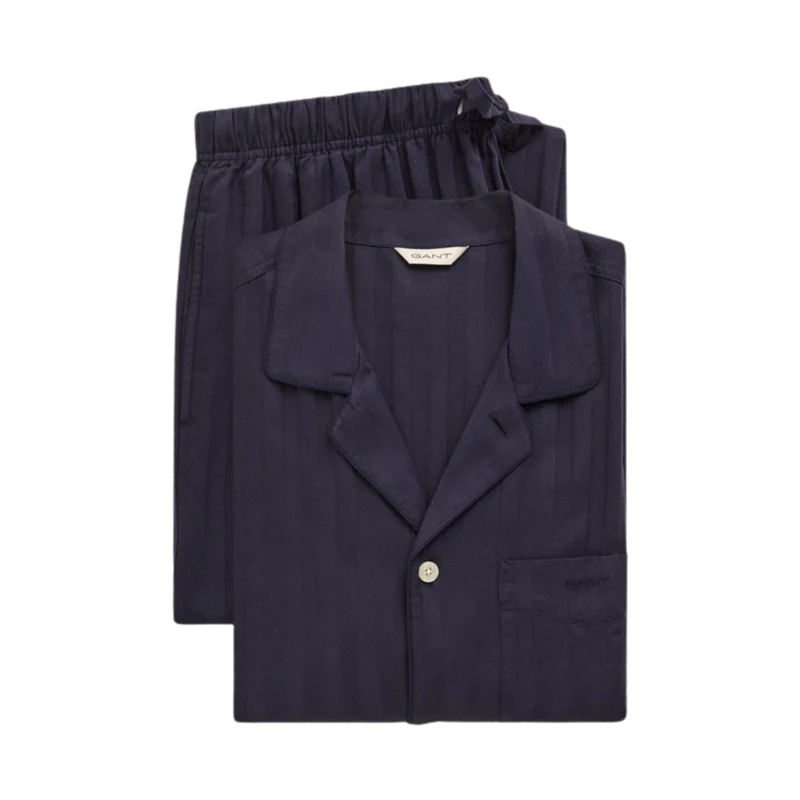 Sateen Striped Pyjama Set - Evening Blue