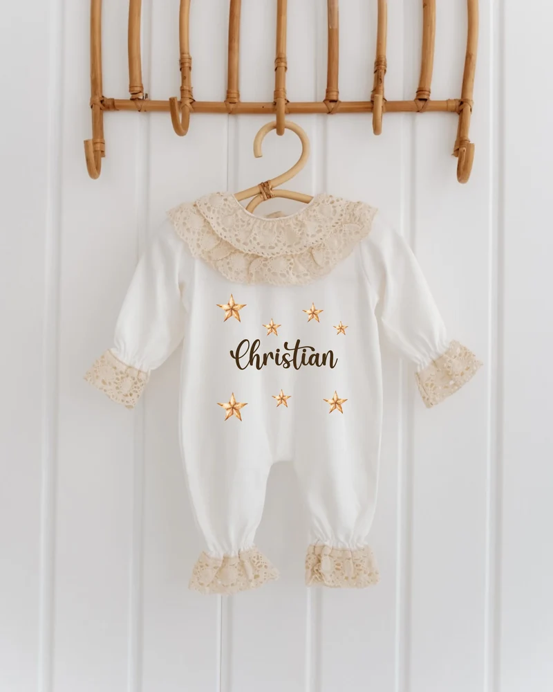 minimalistische sterren - Kanten Babypakje met Naam