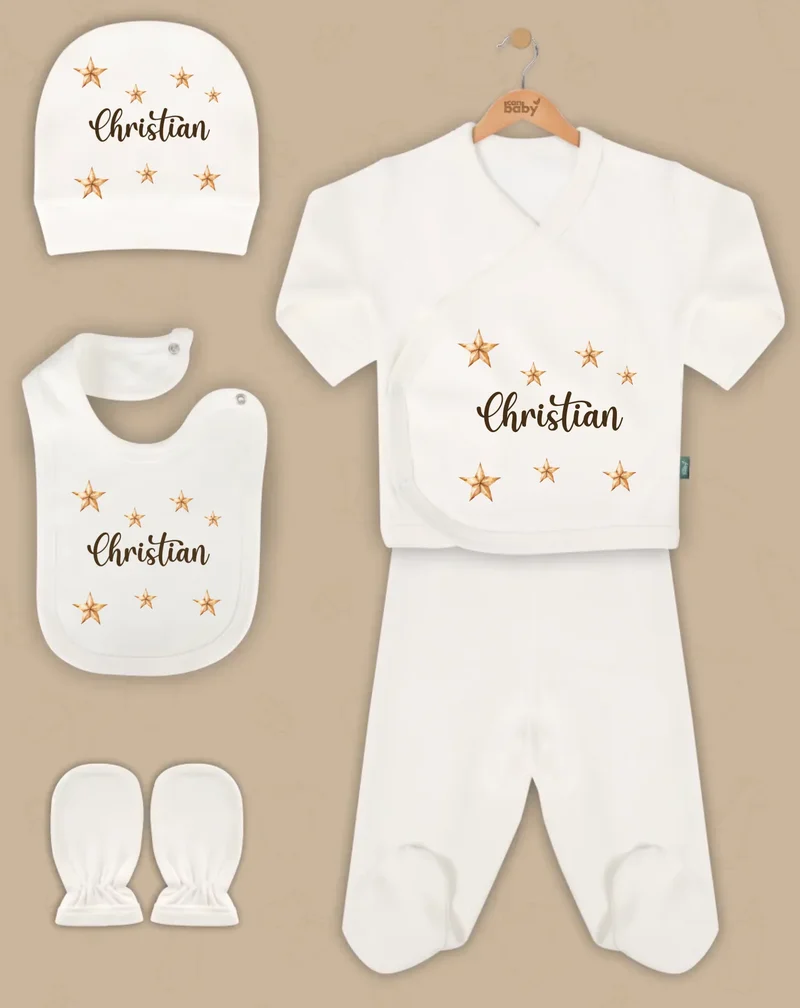 minimalistische sterren - Goedkope 5-Delige Gepersonaliseerde Babykleding Cadeauset