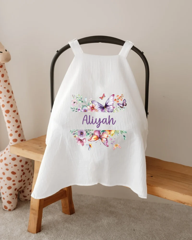 Bloemen en vlinders - Gepersonaliseerde Zonnekap Autostoel 0+