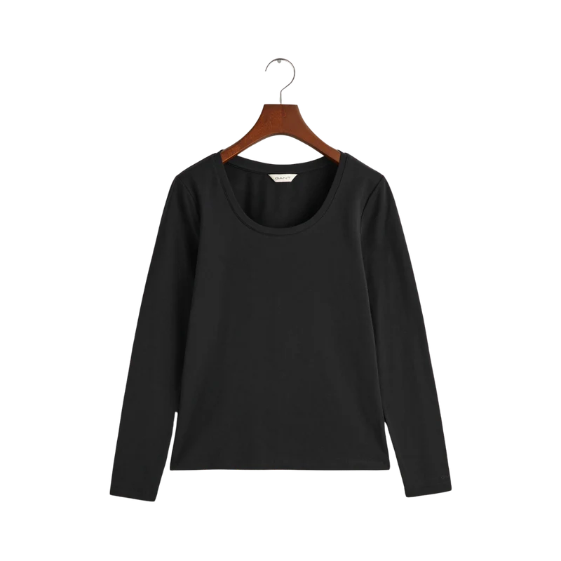 Scoop Neck Long Sleeve Top - Black