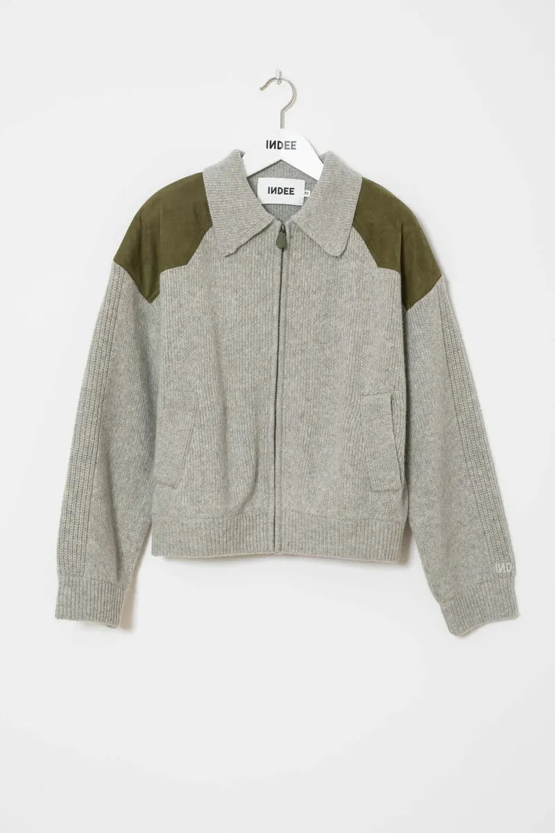 CARDIGAN WITH ZIPPER AND SUEDE