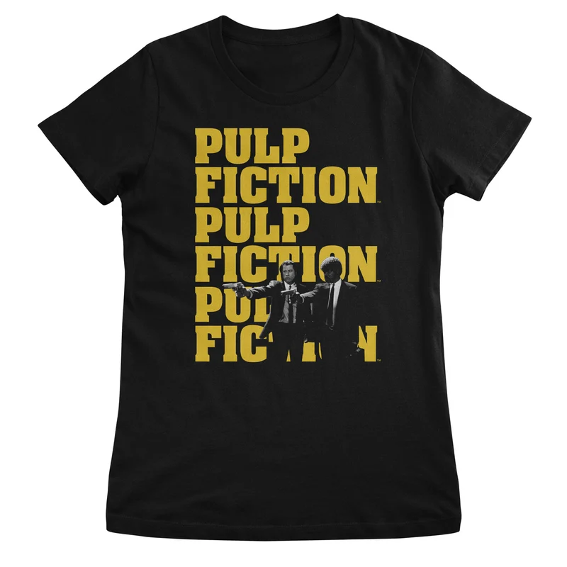 Pulp Fiction Stacked Logos Girly Tee