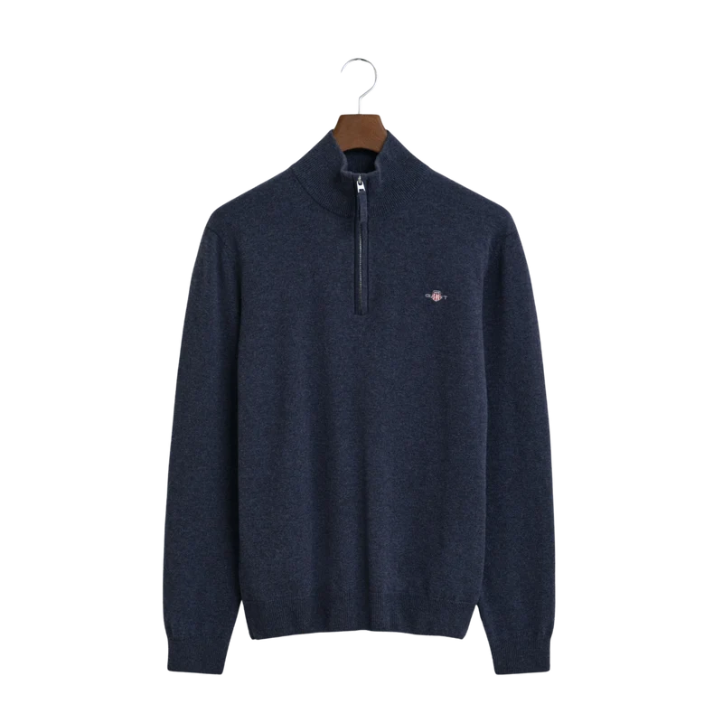 Superfine Lambswool Half Zip - Dark Navy Melange