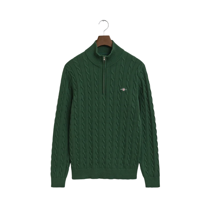 Cable Knit Half-Zip Sweater - Forest Green