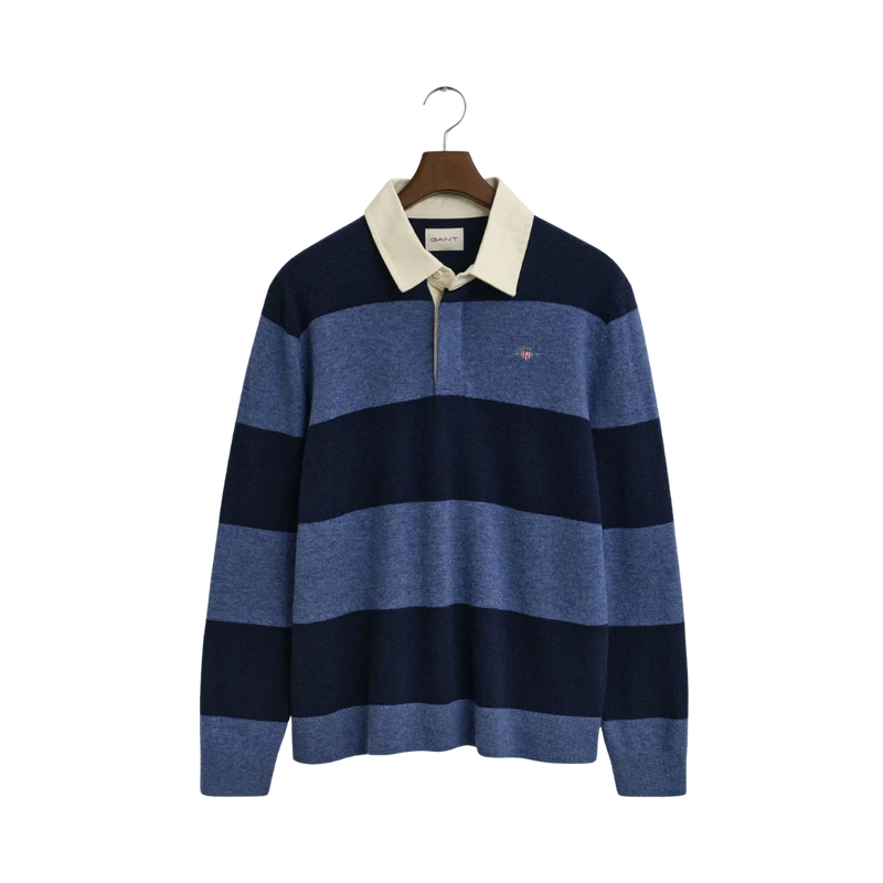 Extrafine Lambswool Striped Polo - 410 Marine