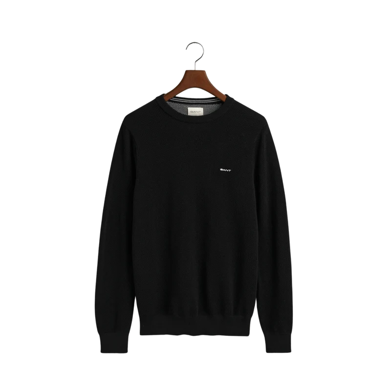Cotton Pique C-Neck - Black
