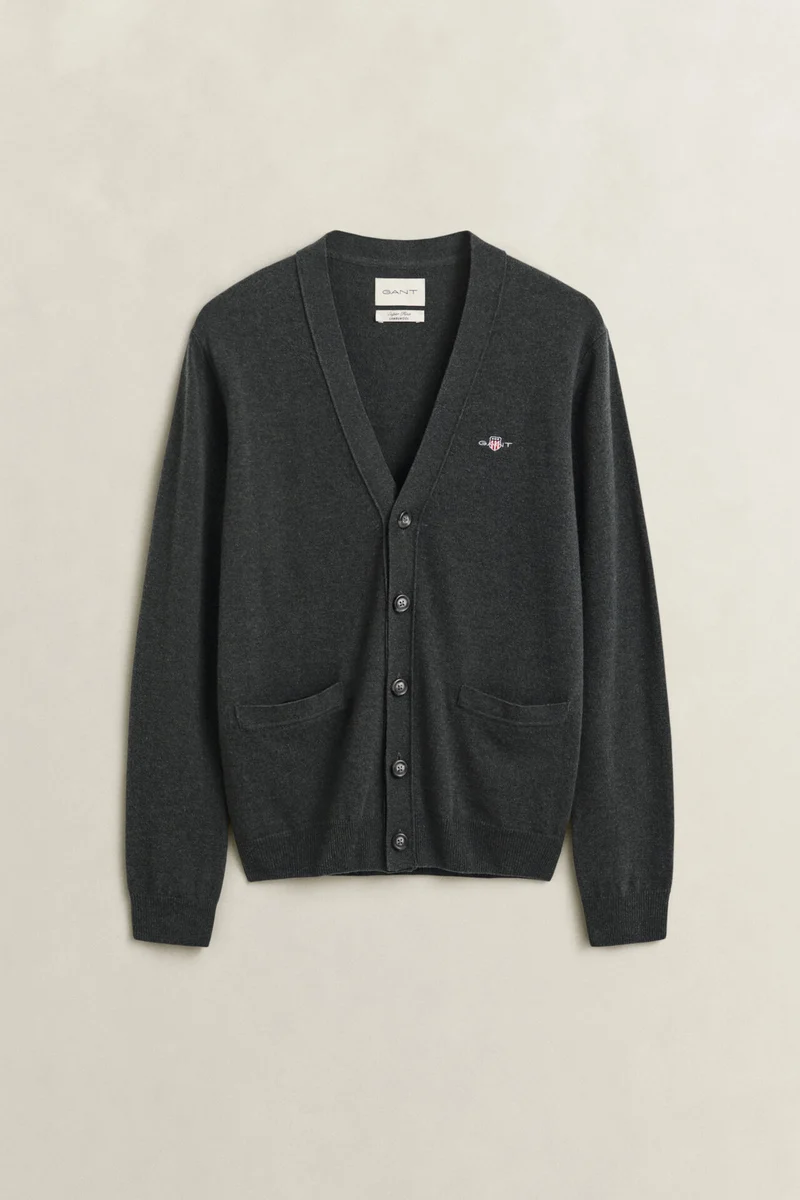 GANT Superfine Lambswool V-Cardigan - Dark Moss Green