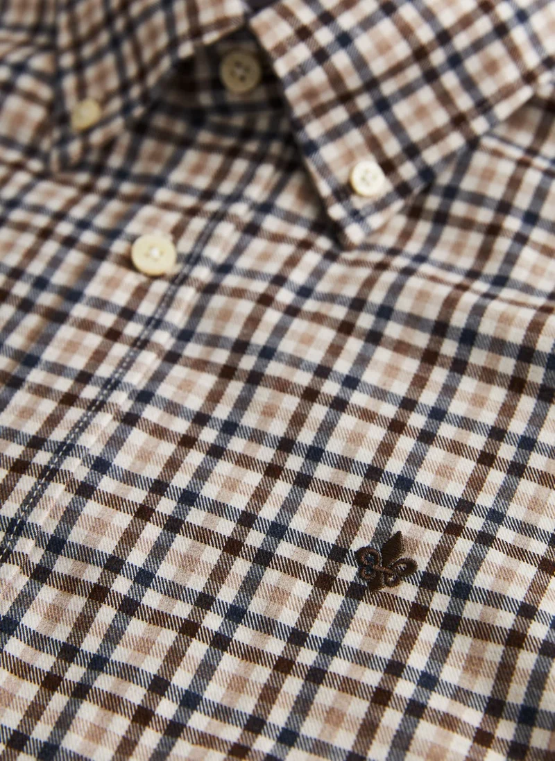 MORRIS Watts Check Flannel Shirt Slim - Brown