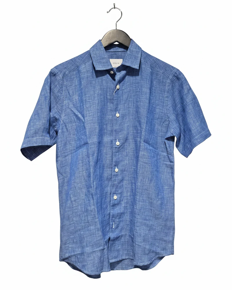 ETON Solid Linen Shirt SS - Blue