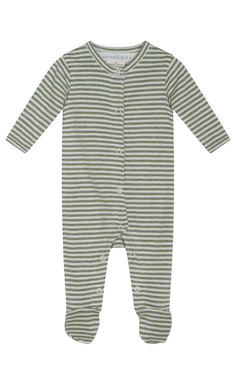Newborn Suit w/ feet - Moss/Offwhite