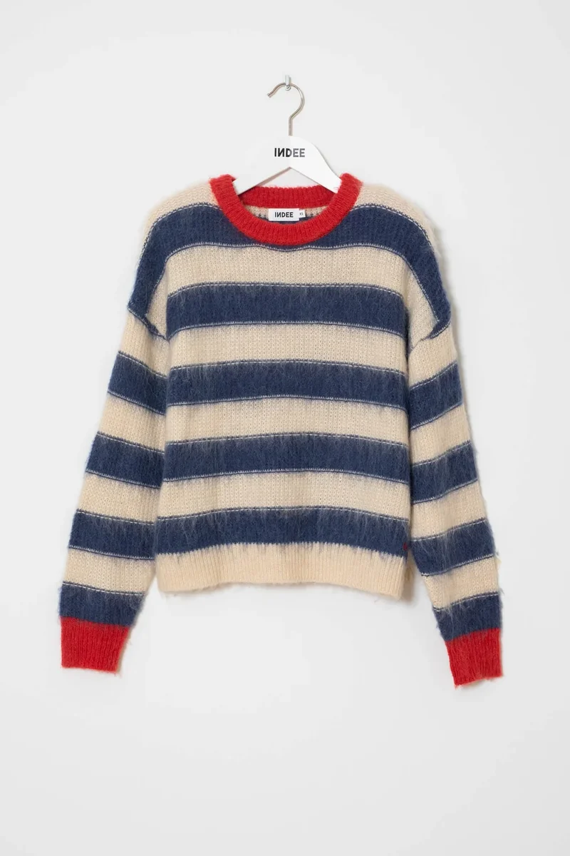 ROUND NECK PULLOVER WITH STRIPES