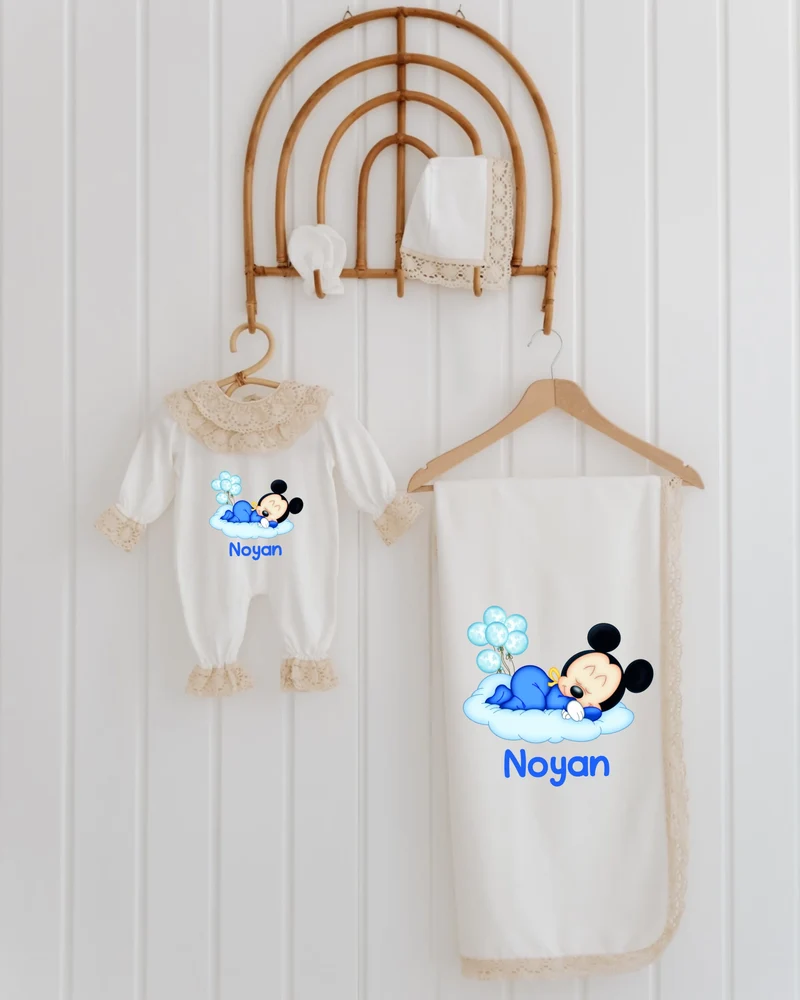 Slaapmuisje Blauw - Eerste Outfit voor Meisje - 4-delige Newborn Set met Kant