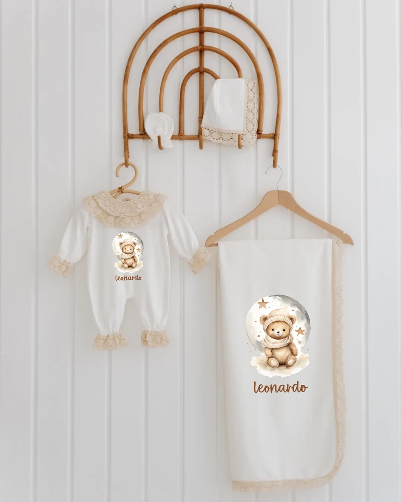 Teddybeer - Newborn Set Meisje met Kantdetails - 4 Stuks Babykleding