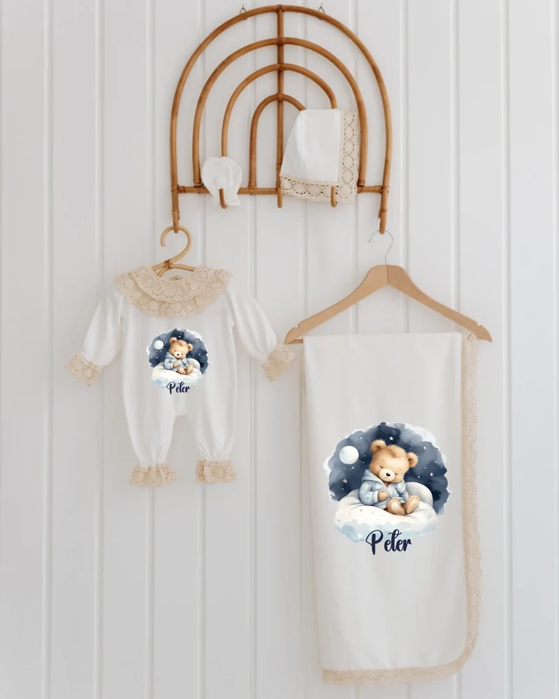 Teddybeer - Babykleding Meisje - Setje met Kant voor Pasgeborenen (4-delige)