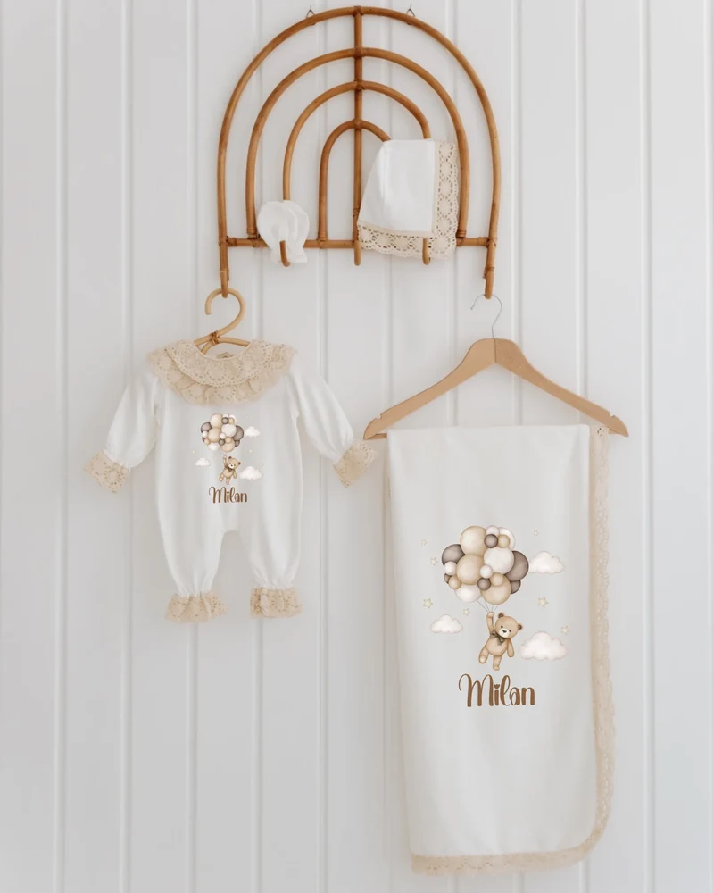 Ballonbeer - Newborn Kleding Meisje - 4-delige Set met Kantdetails