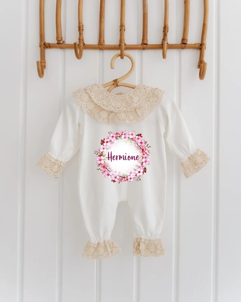 Bloemen - Kanten Babypakje met Naam