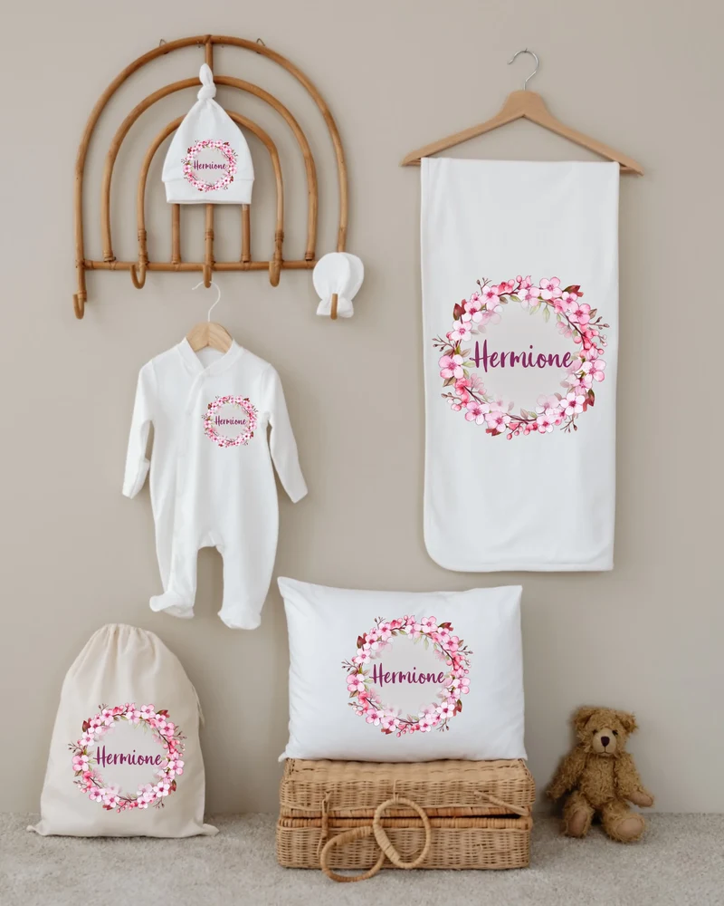 Bloemen - Gepersonaliseerde 6-delige Newborn Cadeauset met Naam