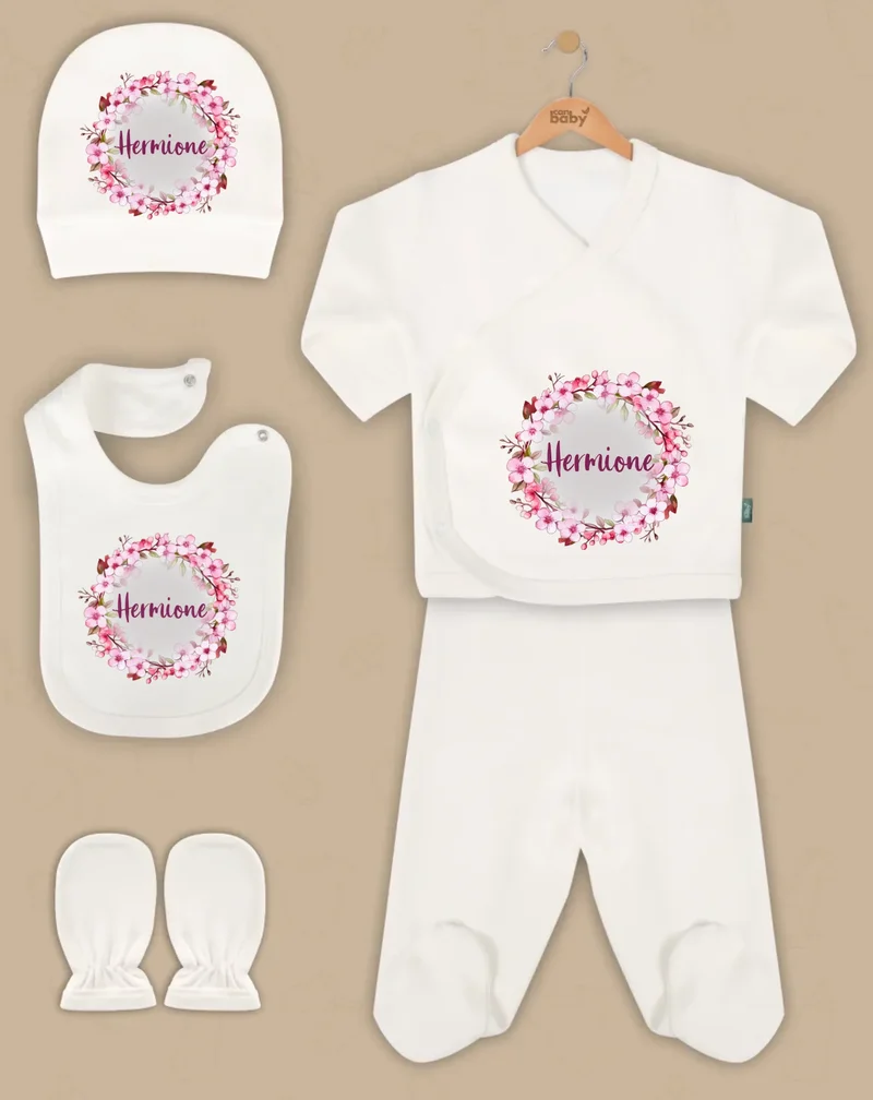 Bloemen - Goedkope 5-Delige Gepersonaliseerde Babykleding Cadeauset