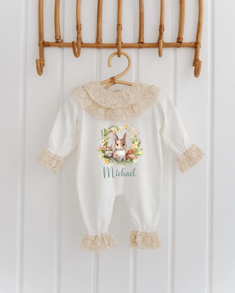Bloemen en dieren - Kanten Babypakje met Naam