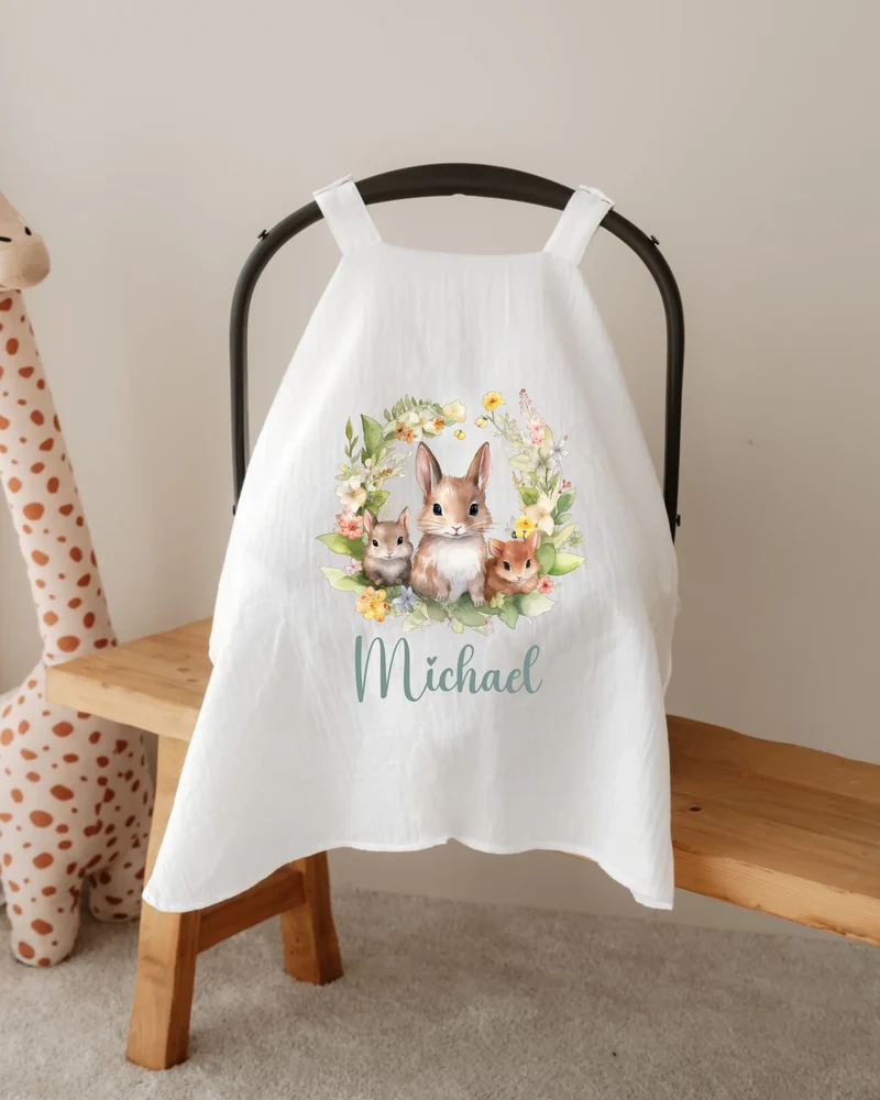 Bloemen en dieren - Gepersonaliseerde Zonnekap Autostoel 0+