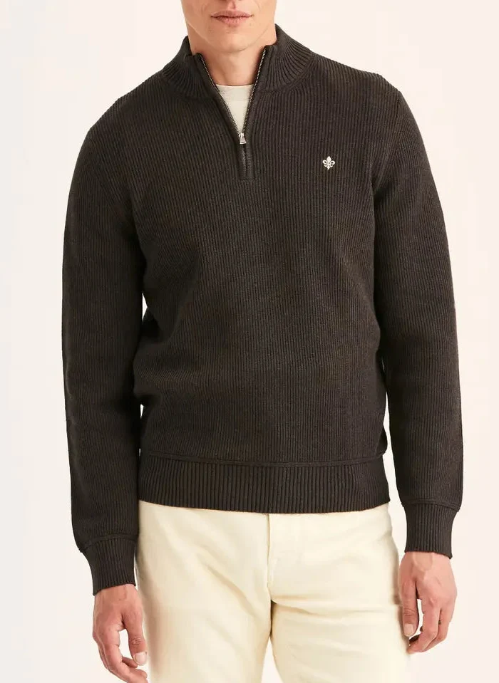 MORRIS Colin Half Zip - Brown