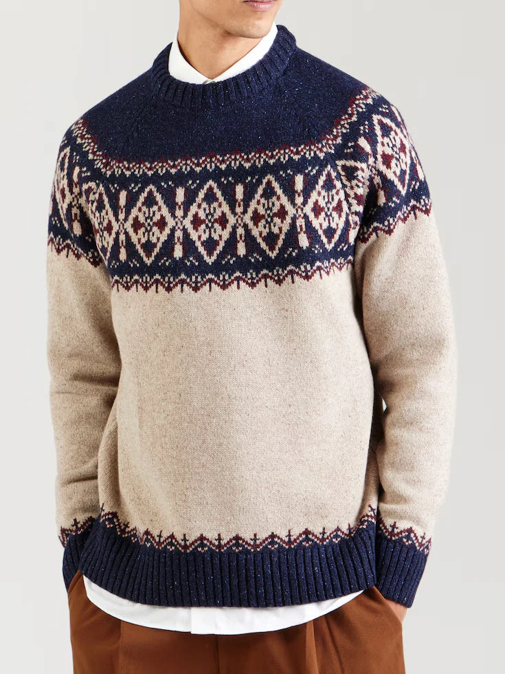 BARBOUR Tisbury Fairisle Crew Neck - Navy