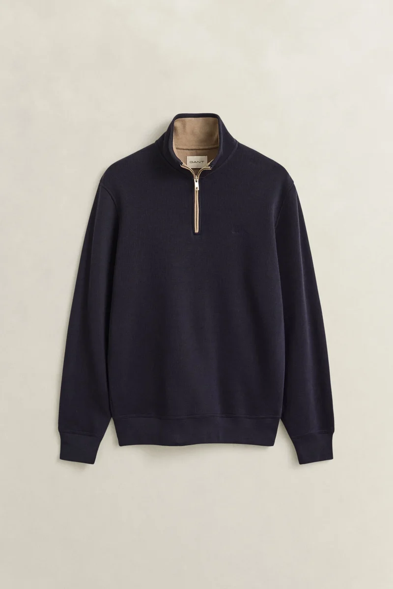 GANT Sacker Rib Half Zip Sweatshirt - Evening Blue
