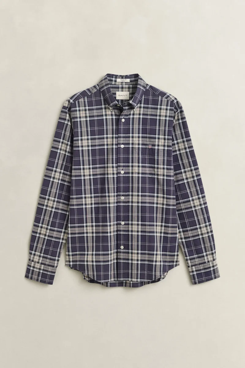 GANT Poplin Check Shirt Regular - Mist Taupe