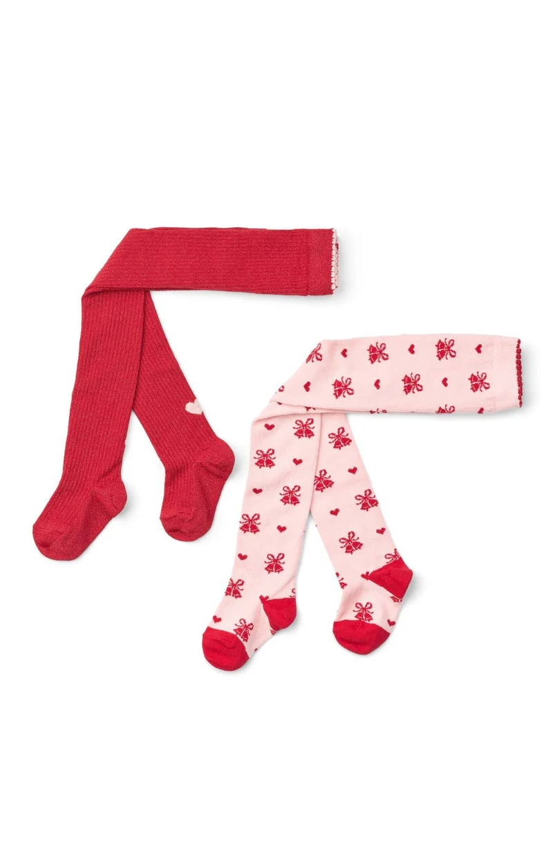 Vera Tights 2-pack - Pink-Red Glitter