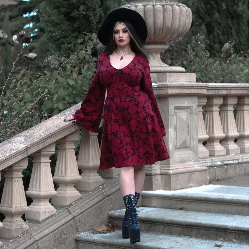 Danu Bell Sleeve Mini Dress - Blood Red