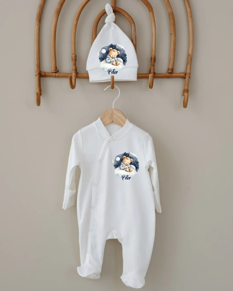 Teddybeer - Minimalistisch Newborn Pakje met Naam – 0-3 Maanden