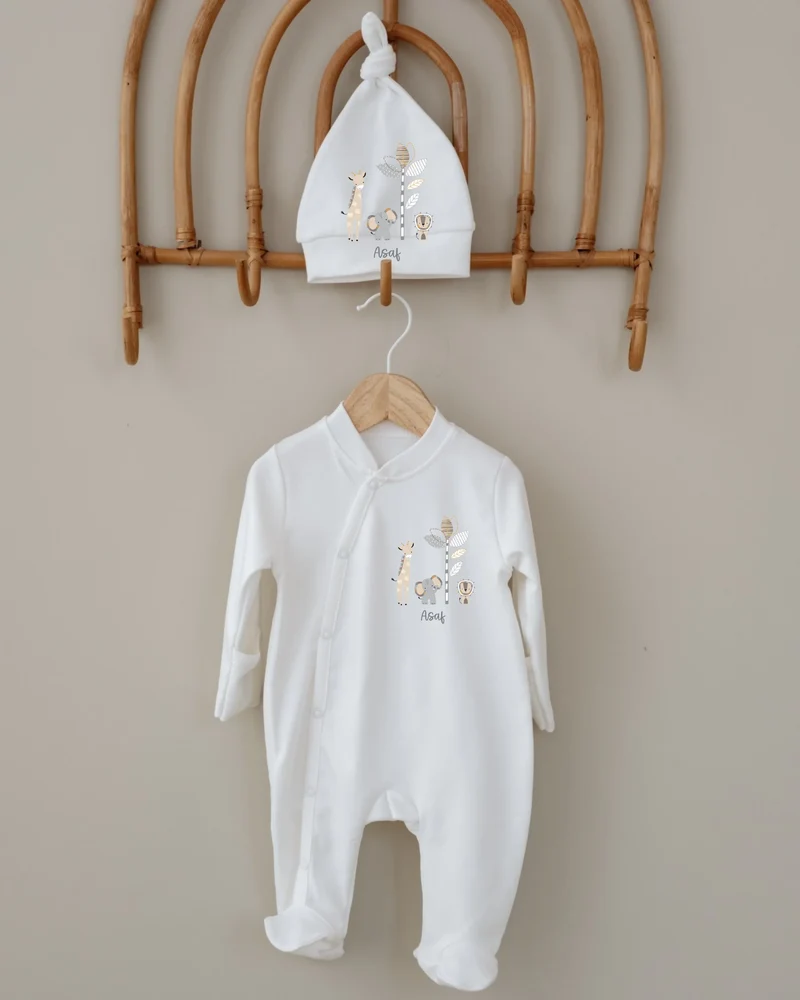 Safari - Gepersonaliseerd Boxpakje met mutsje Newborn Baby’s