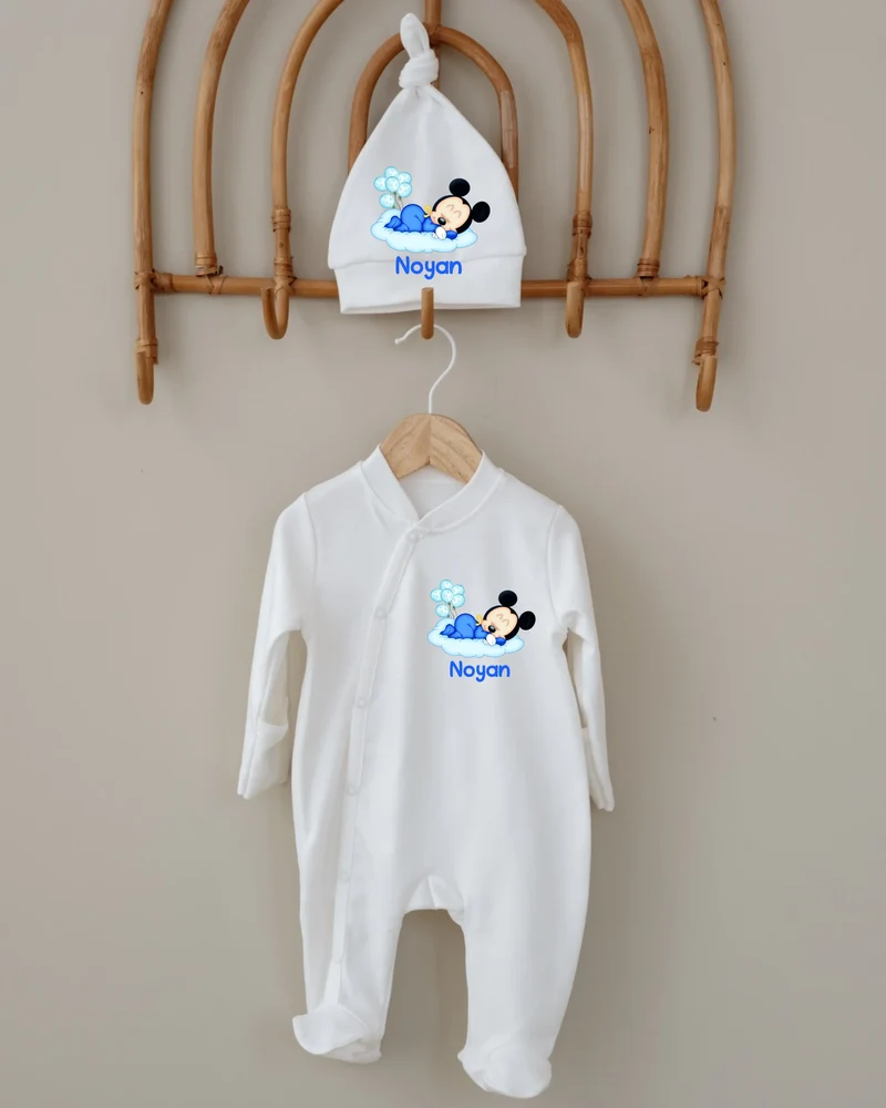 Slaapmuisje Blauw - Baby Boxpakje met Naam – Persoonlijk Cadeau – 0-3 Maanden