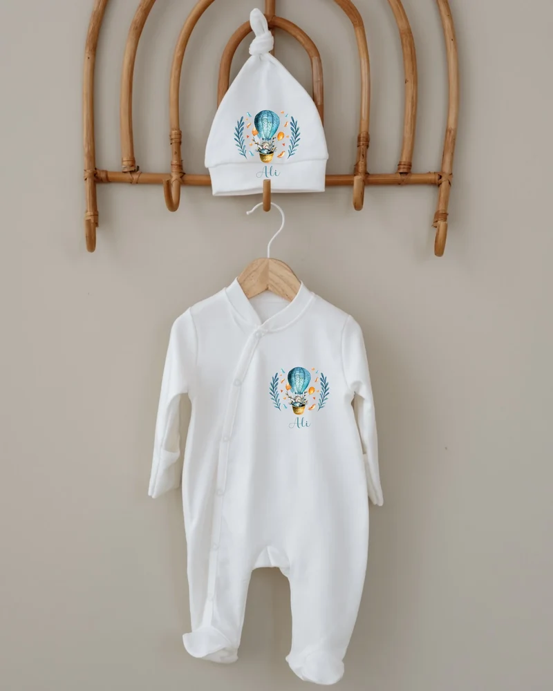 Luchtballon - Minimalistisch Newborn Pakje met Naam – 0-3 Maanden