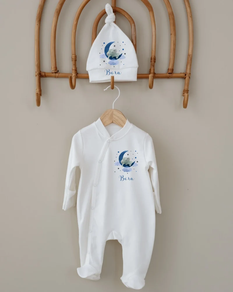Blauwe en roze olifant - Gepersonaliseerd Boxpakje voor Newborn Baby’s – 0-3 mnd
