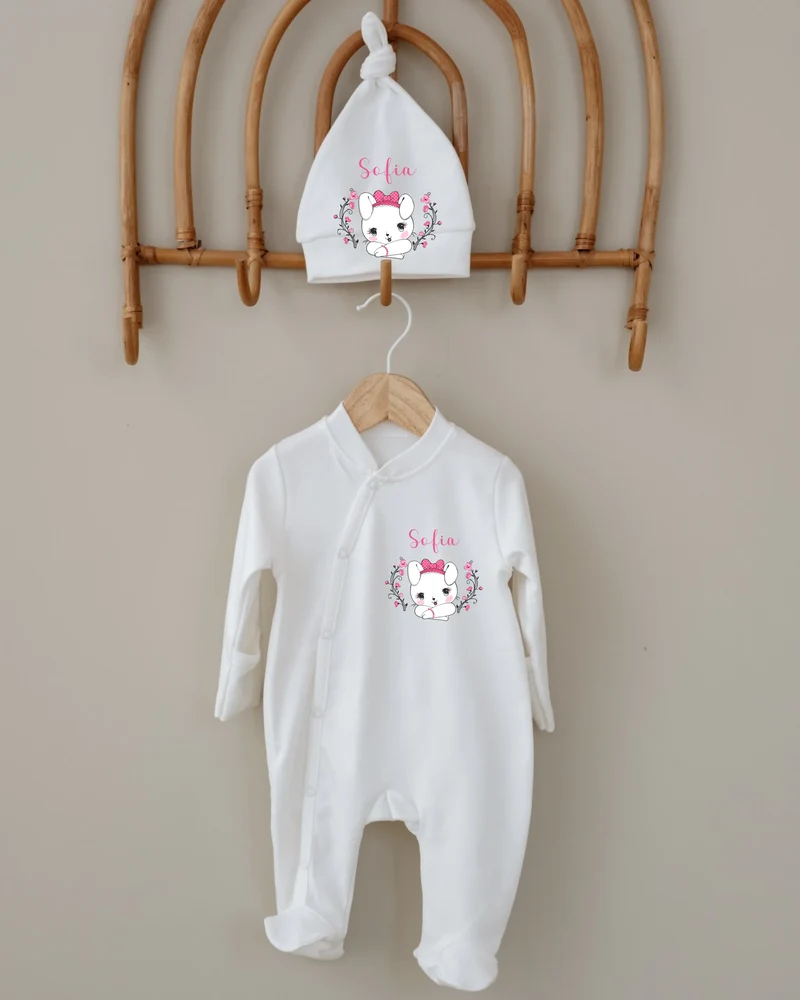 Strik Konijntje - Newborn Setje met Naam – Boxpakje + Muts – 0-3 mnd