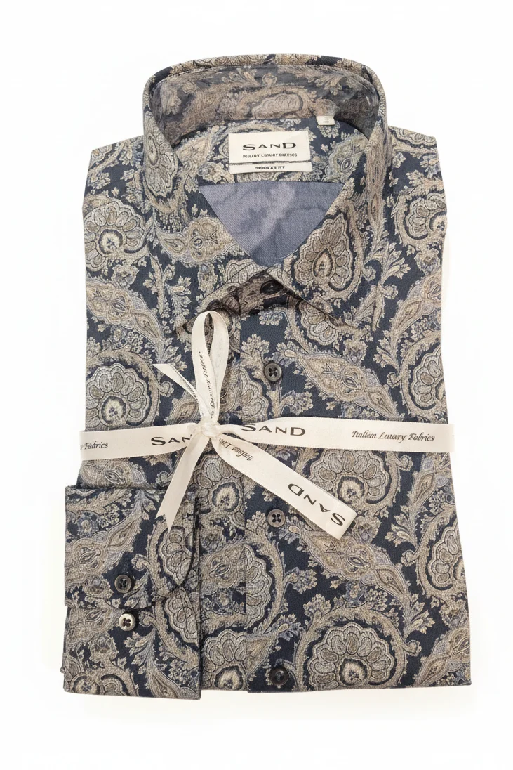 SAND 8382 State Soft Paisley Shirt - Navy