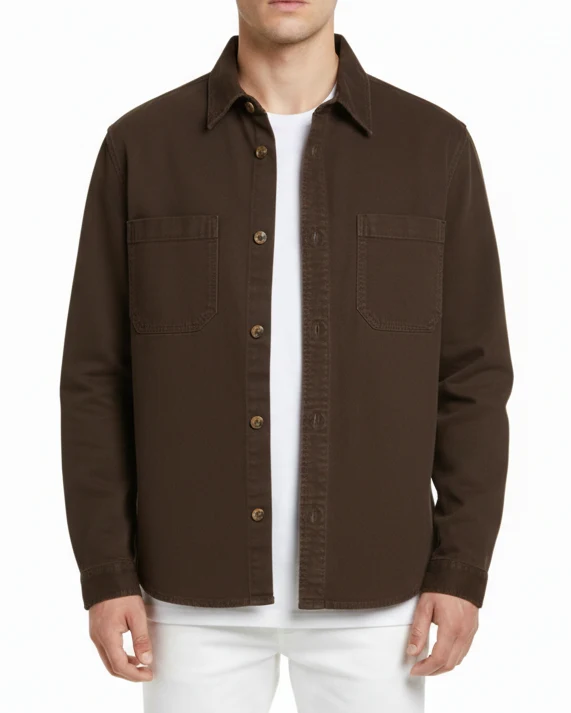 SAND Anders Suede Touch Overshirt - Brown