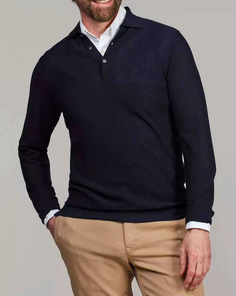HANSEN & JACOB Merino Structure Polo Shirt - Navy