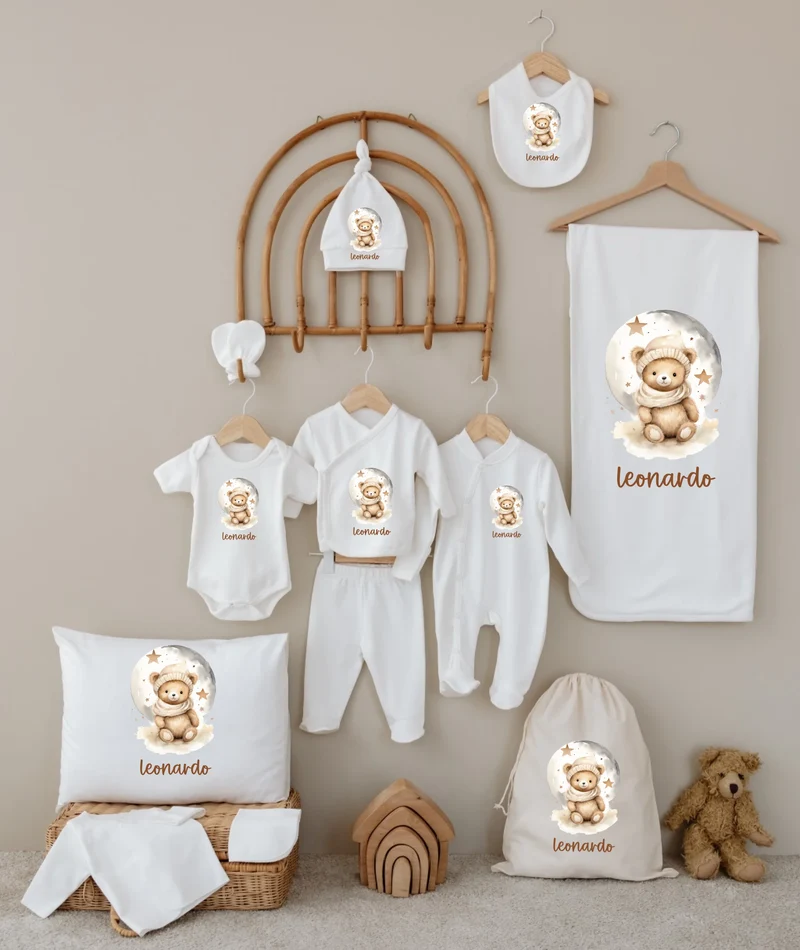 Teddybeer - Gepersonaliseerde 12-delige Babykleding Cadeauset met Naam