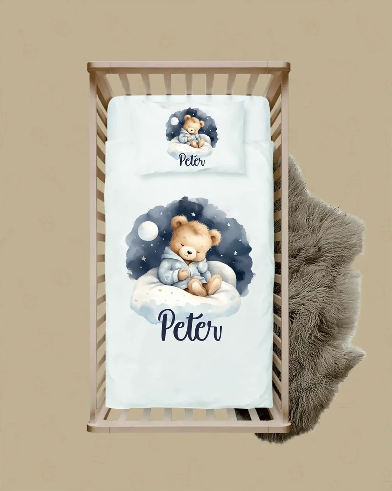 Minimalistisch Teddybeer - Gepersonaliseerd 3-delige Dekbedovertrek met Naam