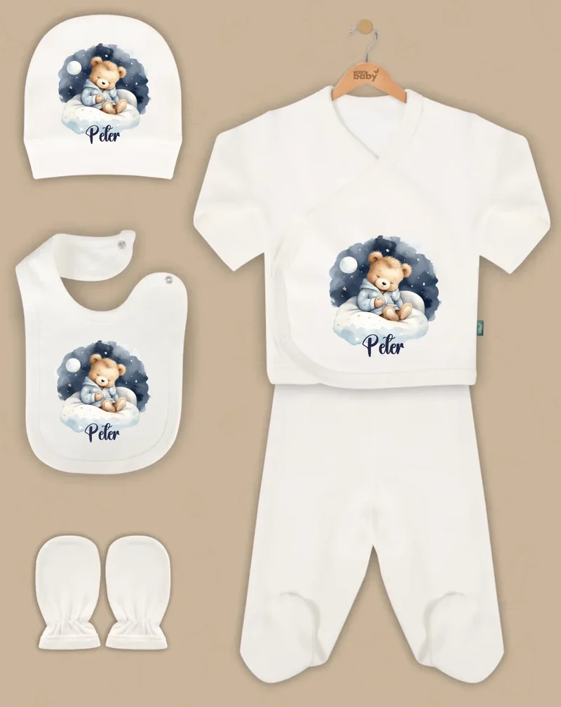 Teddybeer - Goedkope 5-Delige Gepersonaliseerde Babykleding Cadeauset