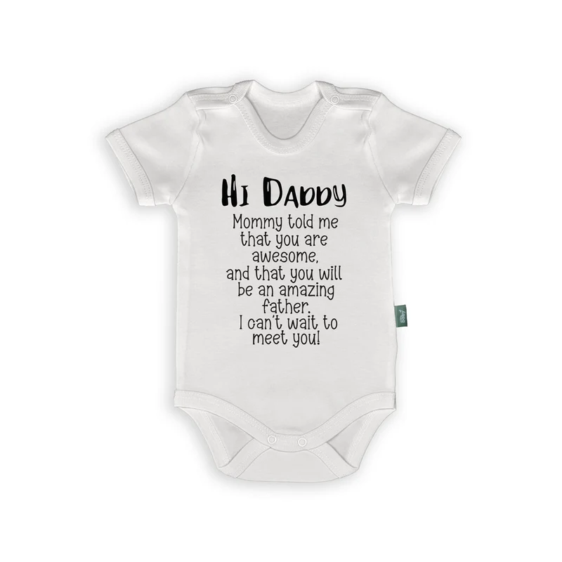 Baby Bodysuit with Text – “Hi Daddy, I Can’t Wait to Meet You” – Emotional Gift for Expectant Fathers