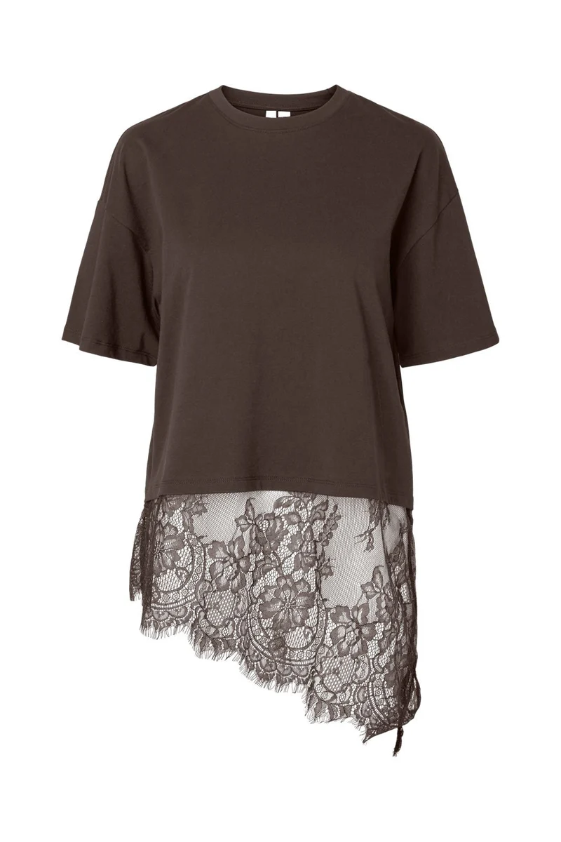 Pieces - Pcmave Ss Lace T-Shirt Dm - 5161687 Hot Fudge