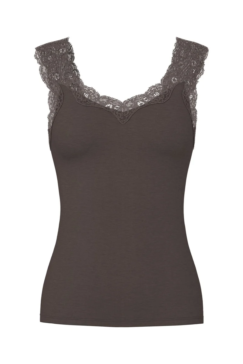 Pieces - Pcbarbera Lace Top - 4801924 Hot Fudge