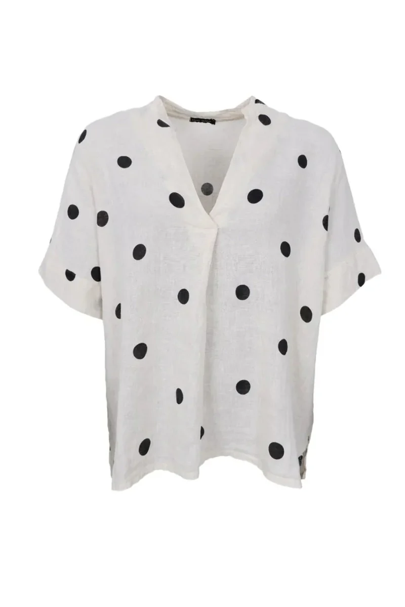 Black Colour - Bcmelina Ss Linen Shirt 41104 - Dot
