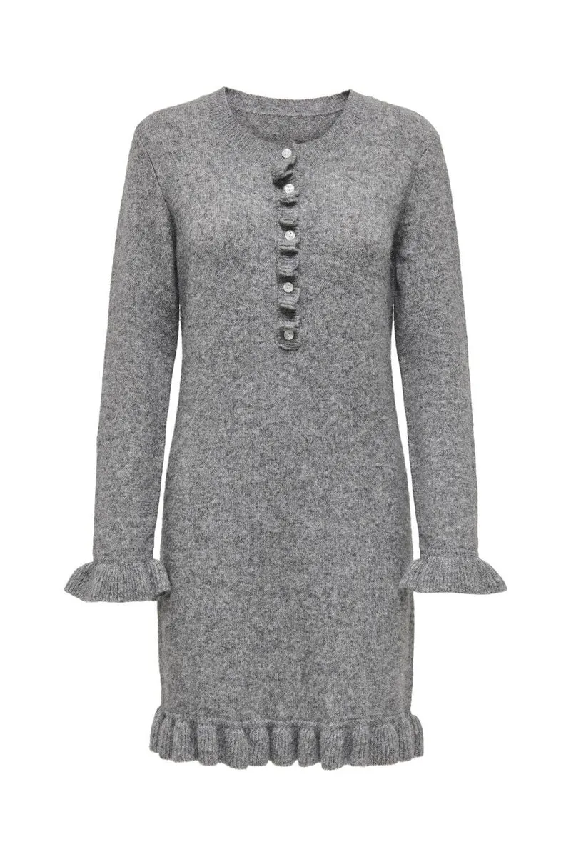 Only - Onlmera Life Ls Frill Dress Knt - 4963439 Medium Grey Melange