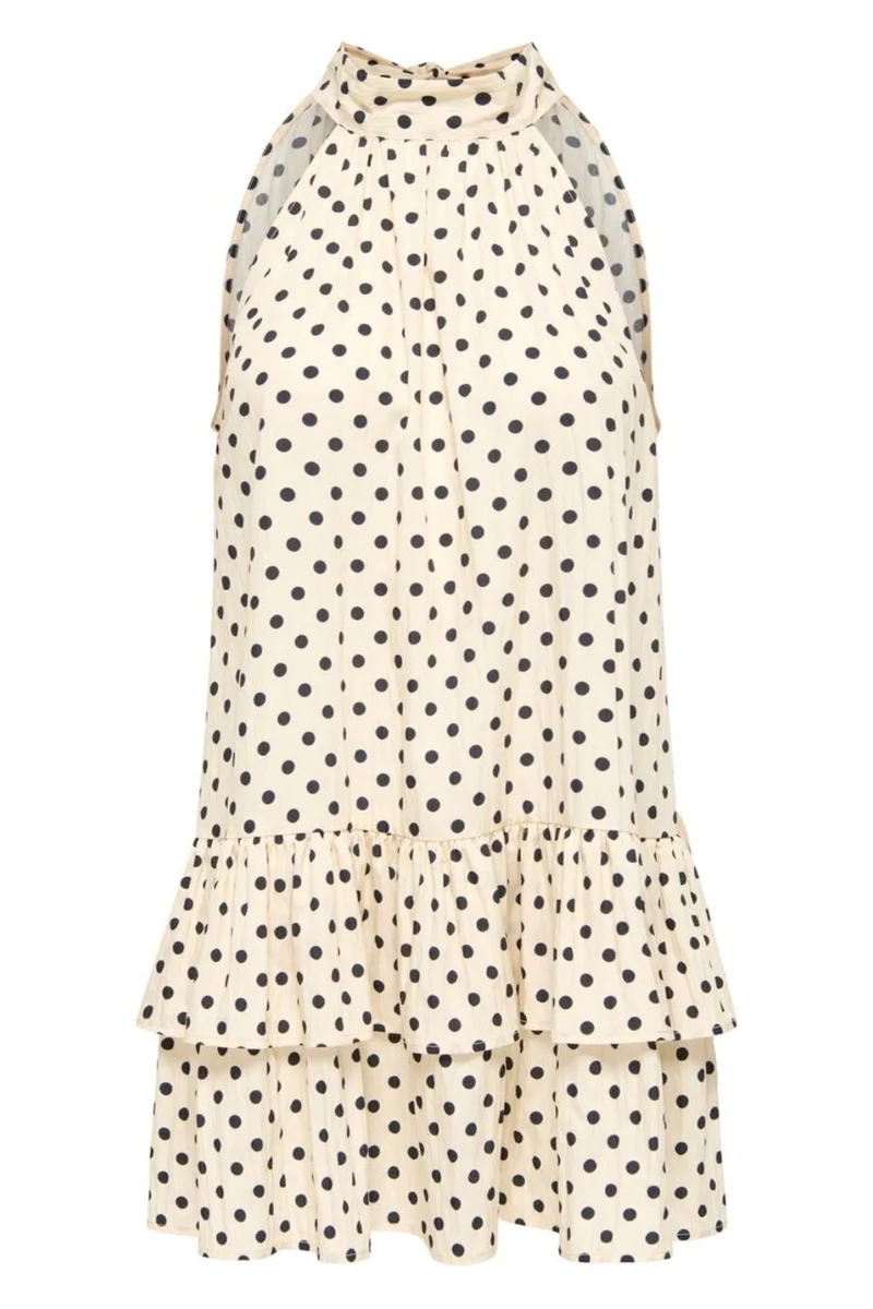 Only - Onlzazie S/L Short Frill Dress - 5140499 Sandshell Black Dot