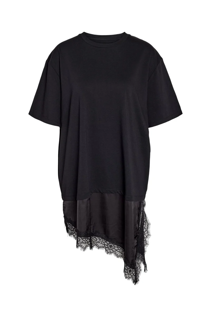 Noisy May - Nmfilla S/S Oversize Satin Lace T-Shirt - 5162242 Black Black Lace